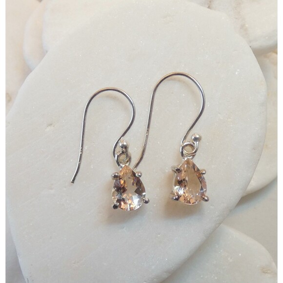 Natural Pink Morganite Gemstone Sterling Silver Dangle Drop Earrings Teardrop - Picture 5 of 6